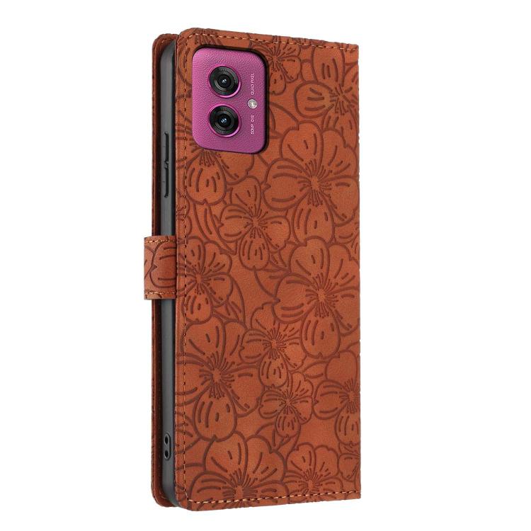 For Motorola Moto G55 Cherry Blossoms Embossed Leather Phone Case