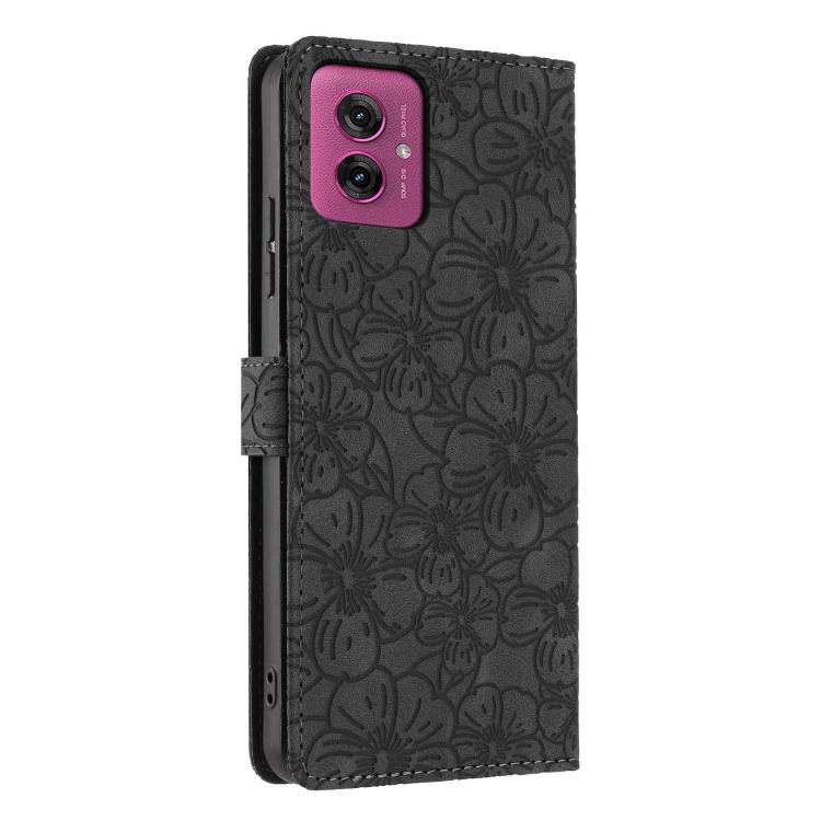 For Motorola Moto G55 Cherry Blossoms Embossed Leather Phone Case