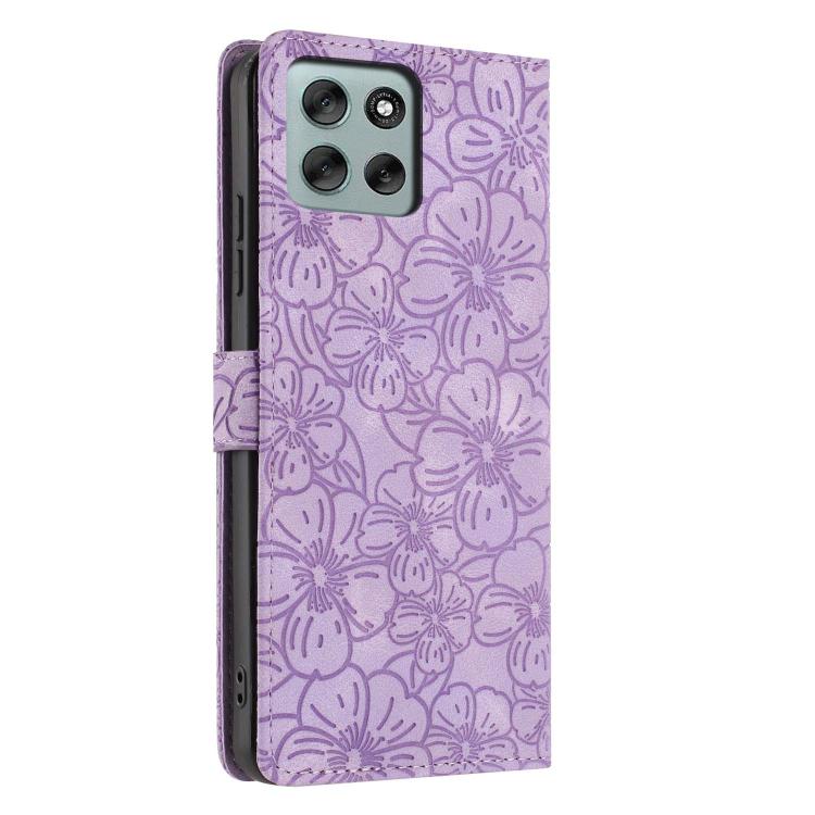 For Motorola Moto G56 5G Cherry Blossoms Embossed Leather Phone Case