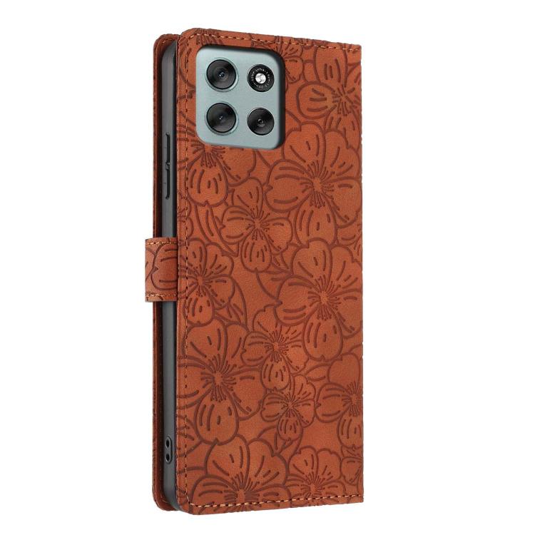 For Motorola Moto G56 5G Cherry Blossoms Embossed Leather Phone Case