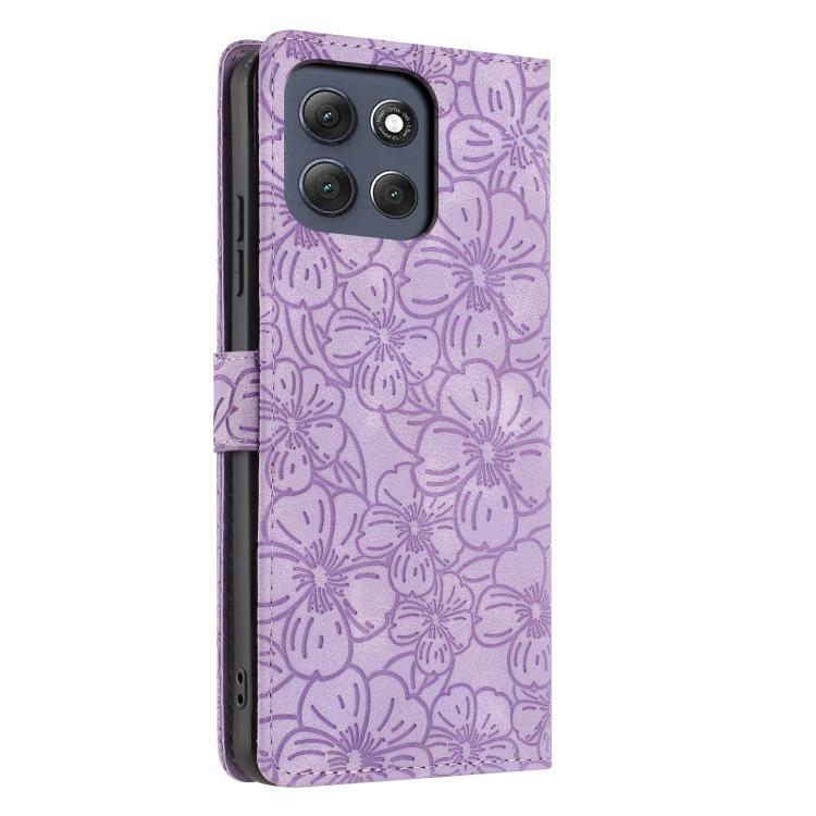 For Motorola Moto G86 Power Cherry Blossoms Embossed Leather Phone Case