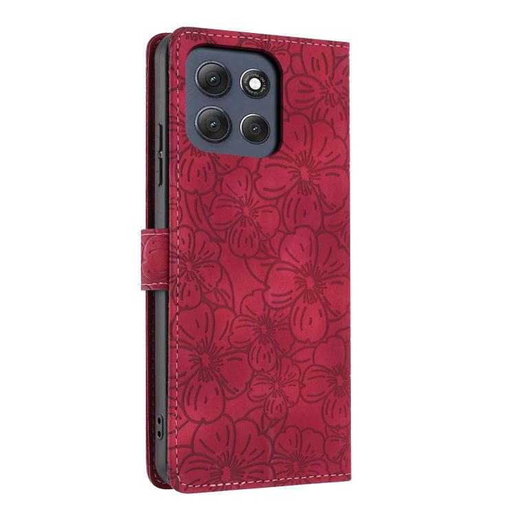 For Motorola Moto G86 Power Cherry Blossoms Embossed Leather Phone Case