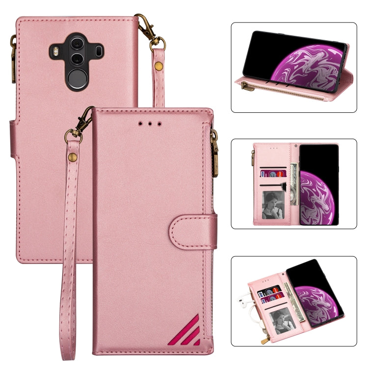 For Huawei Mate 10 Pro Zipper Multi-card Slots Horizontal Flip PU Leather Case with Holder & Card Slots & Wallet & Lanyard & Photo Frame