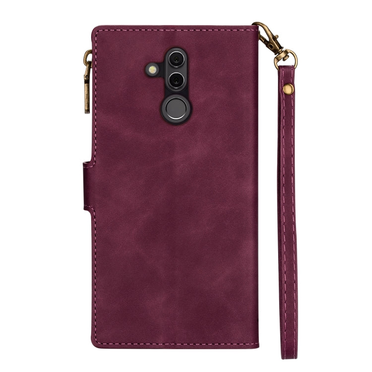 For Huawei Mate 20 Lite Zipper Multi-card Slots Horizontal Flip PU Leather Case with Holder & Card Slots & Wallet & Lanyard & Photo Frame(Wine Red)