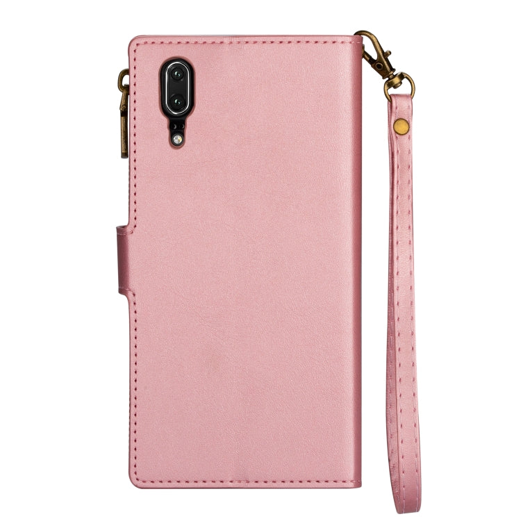 For Huawei P20 Zipper Multi-card Slots Horizontal Flip PU Leather Case with Holder & Card Slots & Wallet & Lanyard & Photo Frame(Rose Gold)