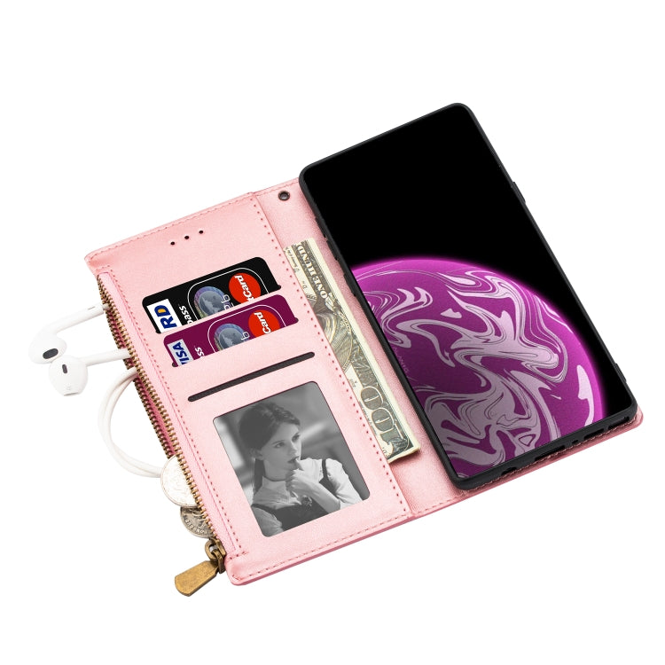 For Huawei P20 Zipper Multi-card Slots Horizontal Flip PU Leather Case with Holder & Card Slots & Wallet & Lanyard & Photo Frame(Rose Gold)