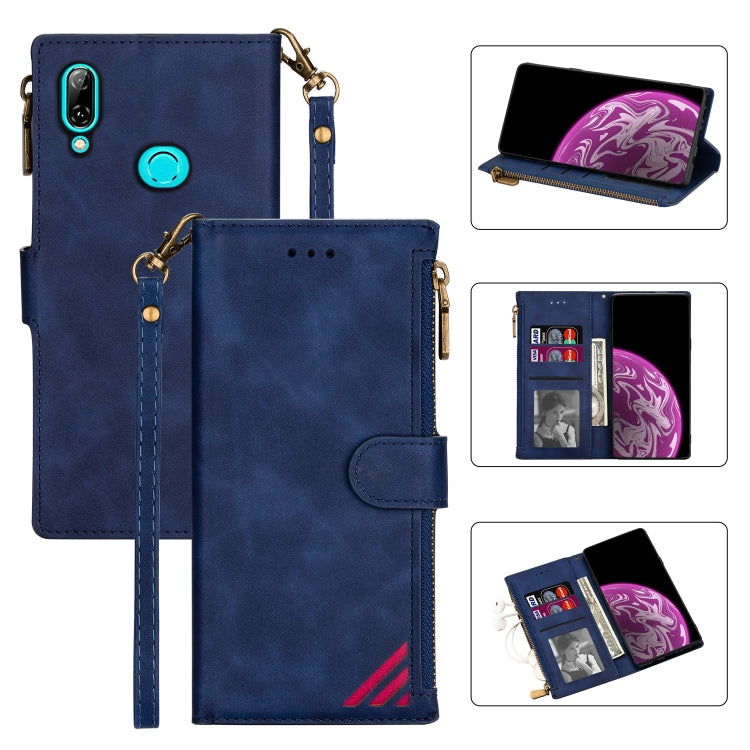 For Huawei P20 Lite Zipper Multi-card Slots Horizontal Flip PU Leather Case with Holder & Card Slots & Wallet & Lanyard & Photo Frame
