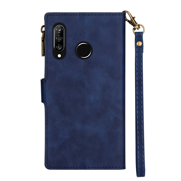 For Huawei P30 Lite Zipper Multi-card Slots Horizontal Flip PU Leather Case with Holder & Card Slots & Wallet & Lanyard & Photo Frame