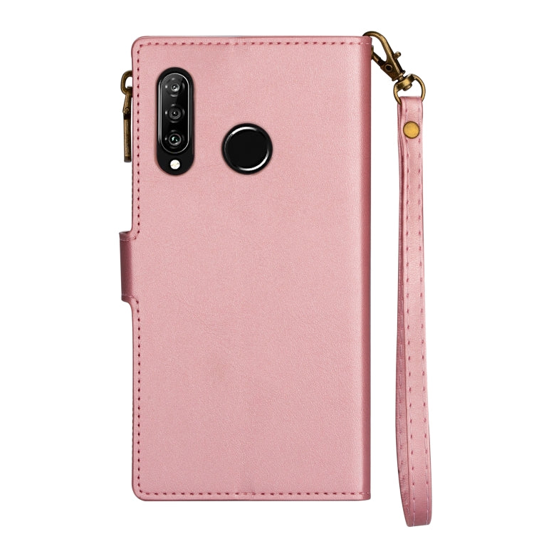 For Huawei P30 Lite Zipper Multi-card Slots Horizontal Flip PU Leather Case with Holder & Card Slots & Wallet & Lanyard & Photo Frame