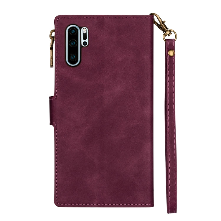For Huawei P30 Pro Zipper Multi-card Slots Horizontal Flip PU Leather Case with Holder & Card Slots & Wallet & Lanyard & Photo Frame