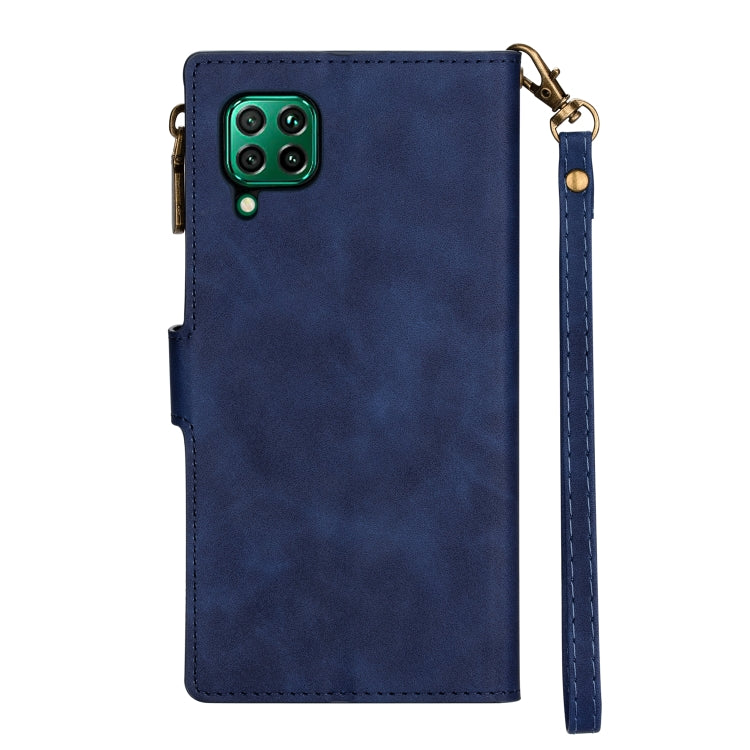 For Huawei P40 Lite Zipper Multi-card Slots Horizontal Flip PU Leather Case with Holder & Card Slots & Wallet & Lanyard & Photo Frame