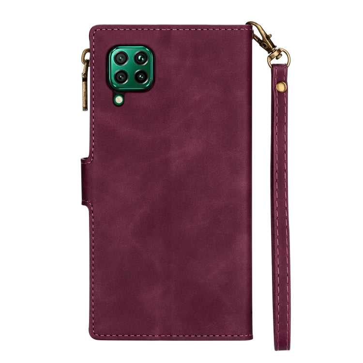 For Huawei P40 Lite Zipper Multi-card Slots Horizontal Flip PU Leather Case with Holder & Card Slots & Wallet & Lanyard & Photo Frame