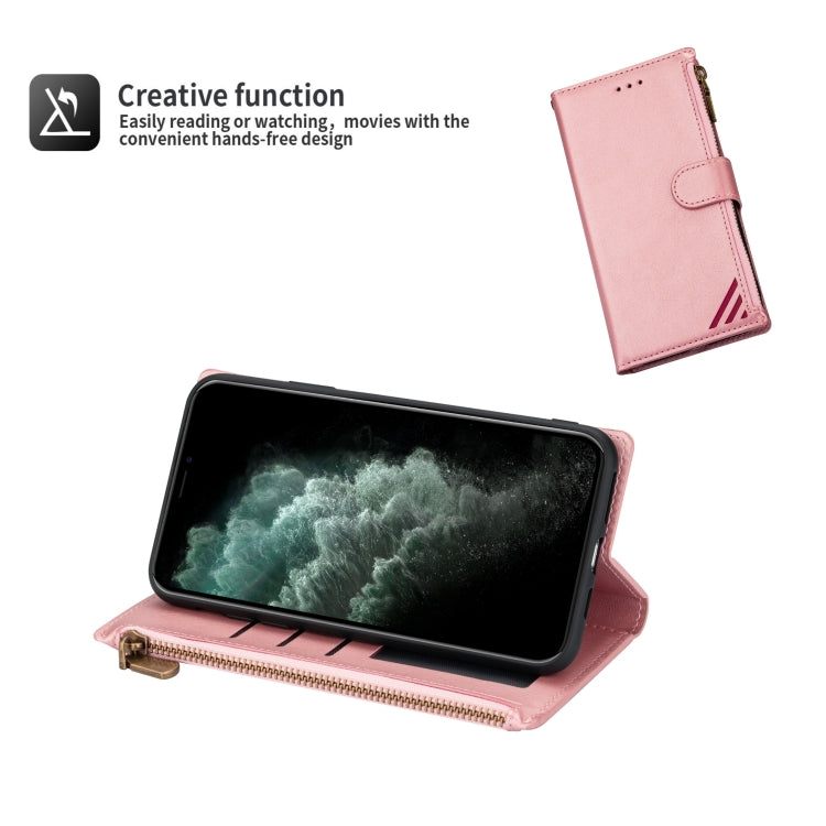 For Huawei P40 Lite Zipper Multi-card Slots Horizontal Flip PU Leather Case with Holder & Card Slots & Wallet & Lanyard & Photo Frame