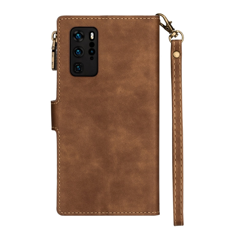 For Huawei P40 Pro Zipper Multi-card Slots Horizontal Flip PU Leather Case with Holder & Card Slots & Wallet & Lanyard & Photo Frame