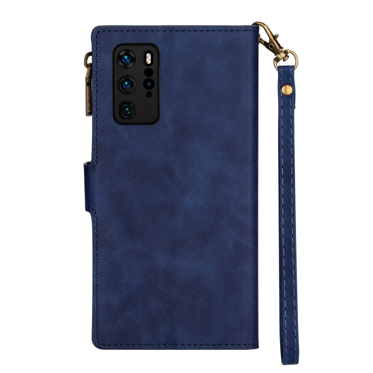 For Huawei P40 Pro Zipper Multi-card Slots Horizontal Flip PU Leather Case with Holder & Card Slots & Wallet & Lanyard & Photo Frame