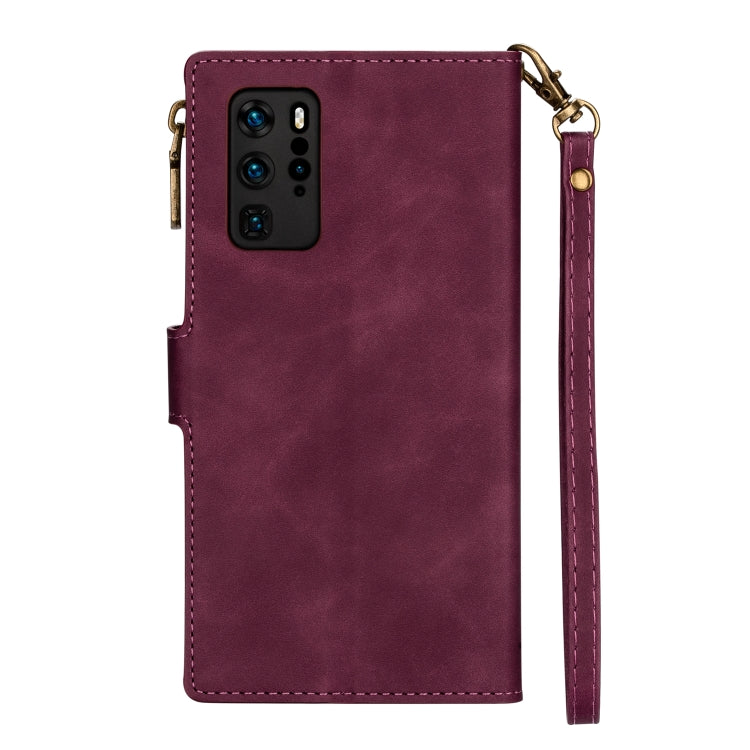 For Huawei P40 Pro Zipper Multi-card Slots Horizontal Flip PU Leather Case with Holder & Card Slots & Wallet & Lanyard & Photo Frame