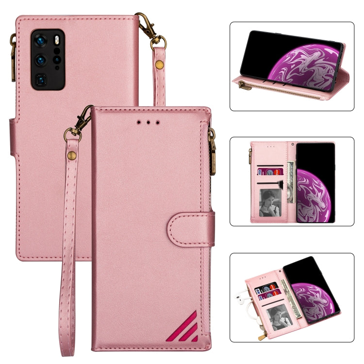 For Huawei P40 Pro Zipper Multi-card Slots Horizontal Flip PU Leather Case with Holder & Card Slots & Wallet & Lanyard & Photo Frame