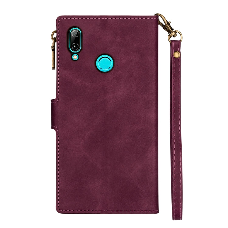 For Huawei P smart (2019) Zipper Multi-card Slots Horizontal Flip PU Leather Case with Holder & Card Slots & Wallet & Lanyard & Photo Frame