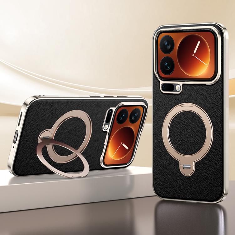 For Xiaomi 17 Pro Skin Feel Leather Texture Cooling MagSafe Phone Case with 360 Degrees Rotating Holder