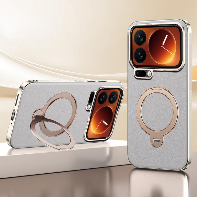 For Xiaomi 17 Pro Skin Feel Leather Texture Cooling MagSafe Phone Case with 360 Degrees Rotating Holder