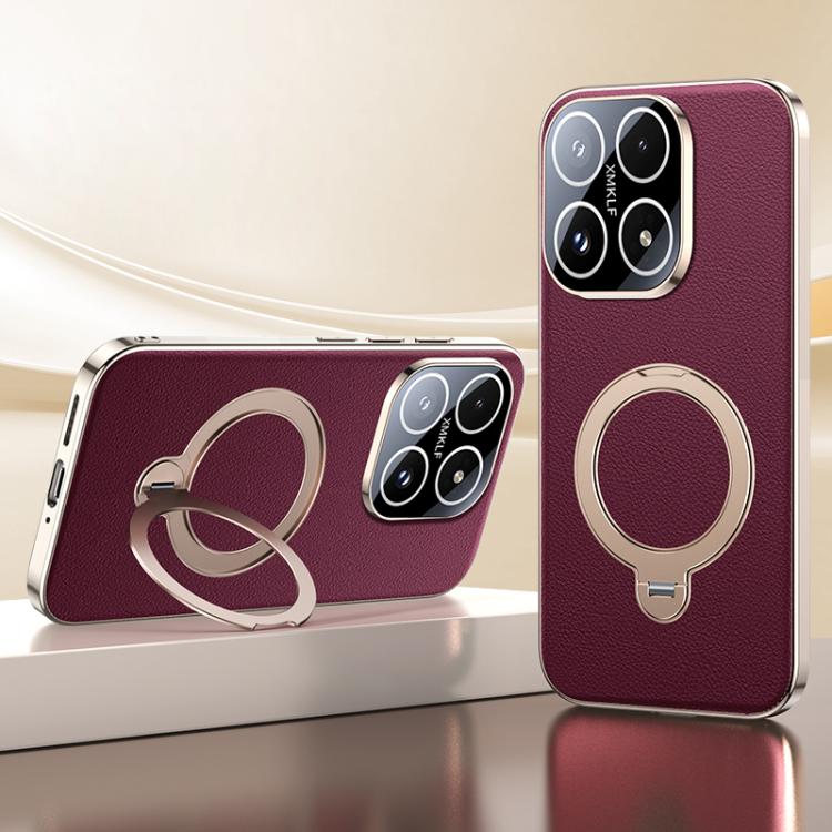 For Xiaomi 17 Skin Feel Leather Texture Cooling MagSafe Phone Case with 360 Degrees Rotating Holder