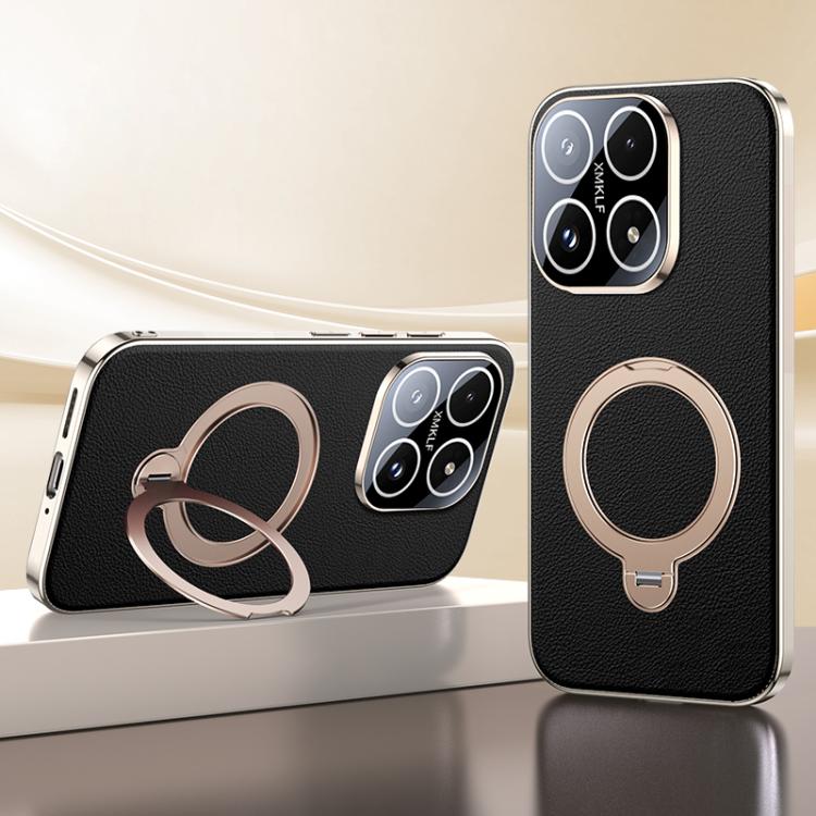 For Xiaomi 17 Skin Feel Leather Texture Cooling MagSafe Phone Case with 360 Degrees Rotating Holder