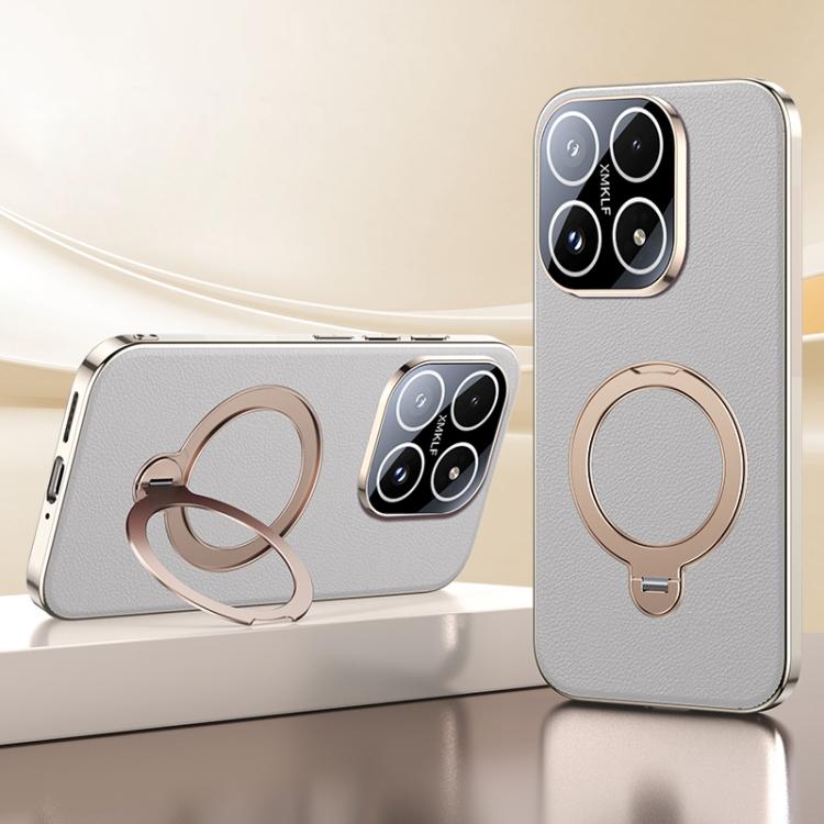 For Xiaomi 17 Skin Feel Leather Texture Cooling MagSafe Phone Case with 360 Degrees Rotating Holder