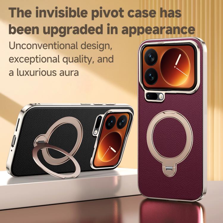 For Xiaomi 17 Pro Skin Feel Leather Texture Cooling MagSafe Phone Case with 360 Degrees Rotating Holder