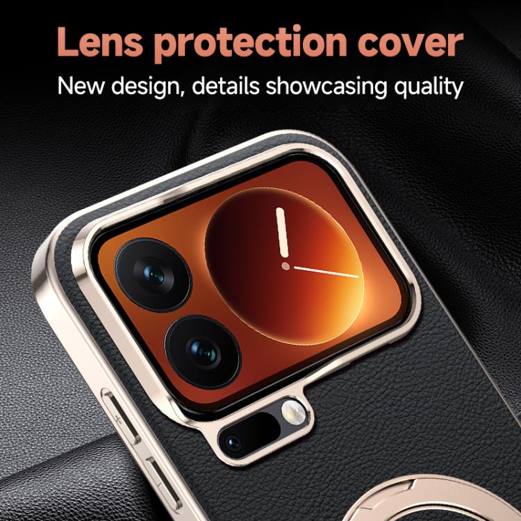 For Xiaomi 17 Pro Skin Feel Leather Texture Cooling MagSafe Phone Case with 360 Degrees Rotating Holder