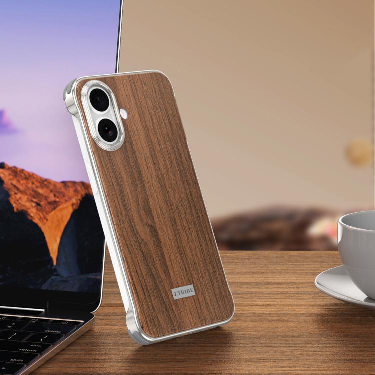 For iPhone 17 J TRIBE Metal Frameless Wood Texture MagSafe Phone Case - Walnut