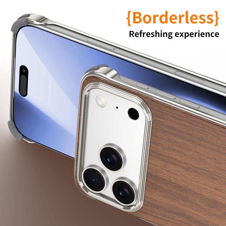 For iPhone 15 Pro Max J TRIBE Metal Frameless Wood Texture MagSafe Phone Case - Walnut