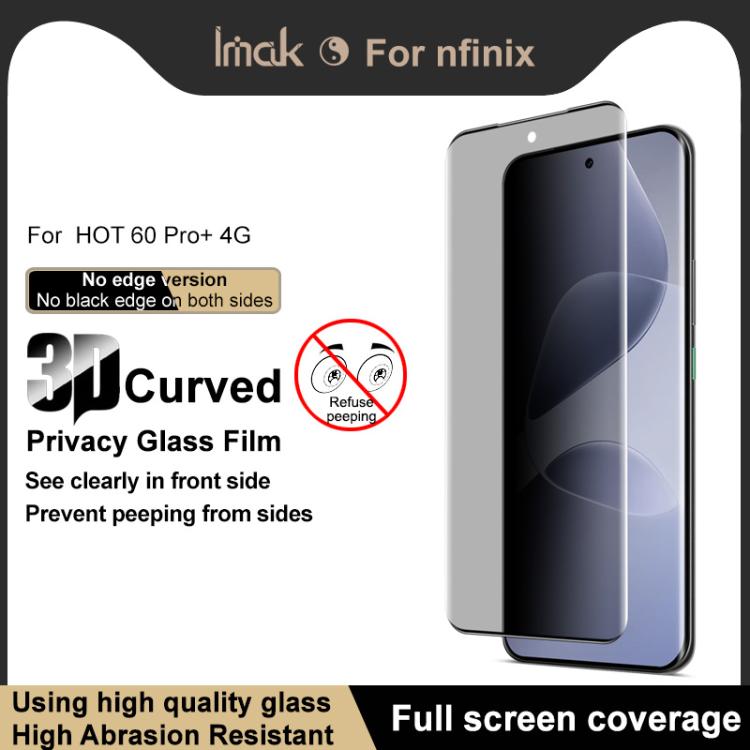 For Infinix Hot 60 Pro+ 4G imak No Edge Version 3D Curved Privacy Full Screen Tempered Glass Film