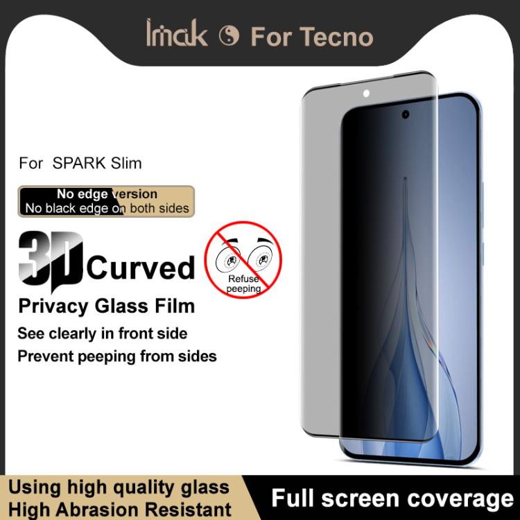 For Tecno Spark Slim / KM7k imak No Edge Version 3D Curved Privacy Full Screen Tempered Glass Film