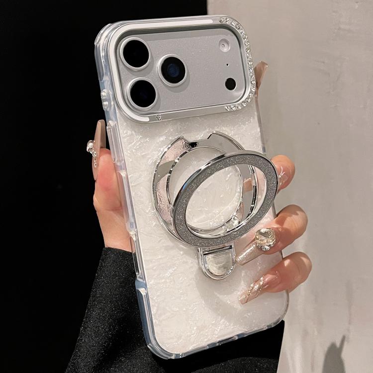 For iPhone 17 Pro Max Gilded Colorful Shell Patterned TPU+IMD Phone Case with Glitter Magnetic Holder
