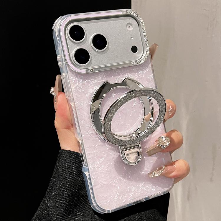For iPhone 17 Pro Max Gilded Colorful Shell Patterned TPU+IMD Phone Case with Glitter Magnetic Holder