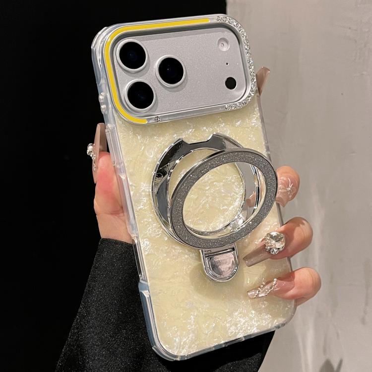 For iPhone 17 Pro Max Gilded Colorful Shell Patterned TPU+IMD Phone Case with Glitter Magnetic Holder