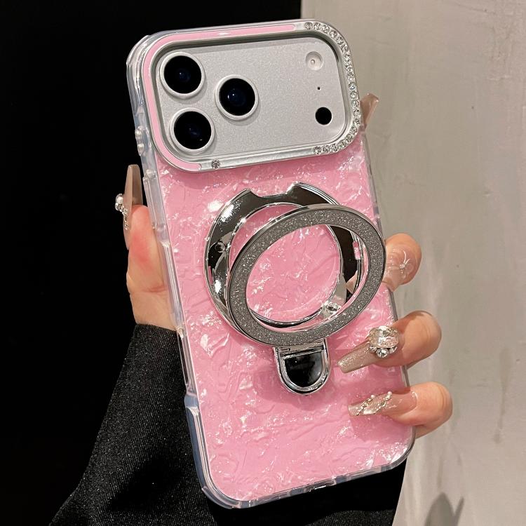 For iPhone 17 Pro Max Gilded Colorful Shell Patterned TPU+IMD Phone Case with Glitter Magnetic Holder