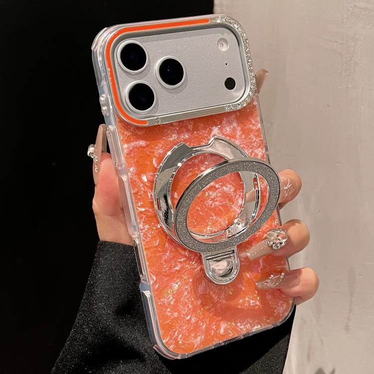 For iPhone 17 Pro Max Gilded Colorful Shell Patterned TPU+IMD Phone Case with Glitter Magnetic Holder