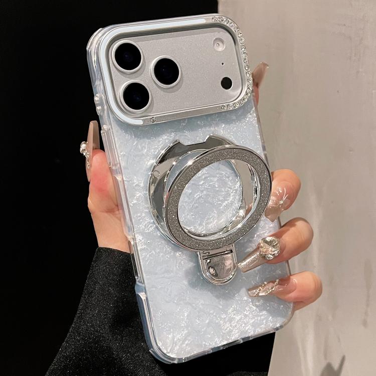 For iPhone 17 Pro Max Gilded Colorful Shell Patterned TPU+IMD Phone Case with Glitter Magnetic Holder