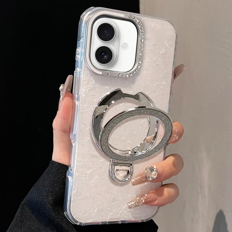 For iPhone 17 Gilded Colorful Shell Patterned TPU+IMD Phone Case with Glitter Magnetic Holder