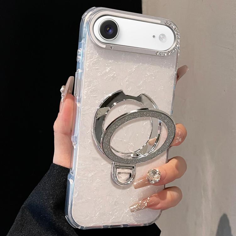 For iPhone Air Gilded Colorful Shell Patterned TPU+IMD Phone Case with Glitter Magnetic Holder