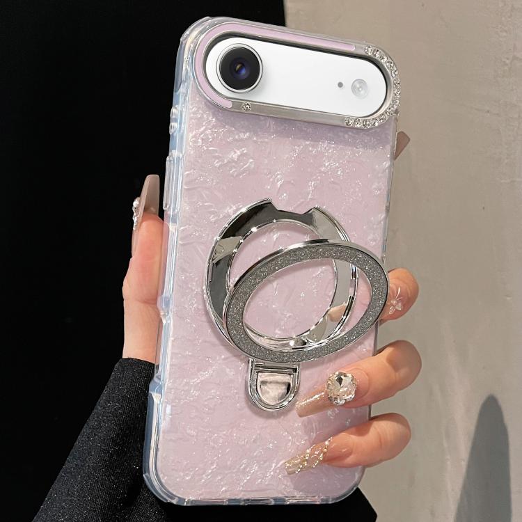 For iPhone Air Gilded Colorful Shell Patterned TPU+IMD Phone Case with Glitter Magnetic Holder