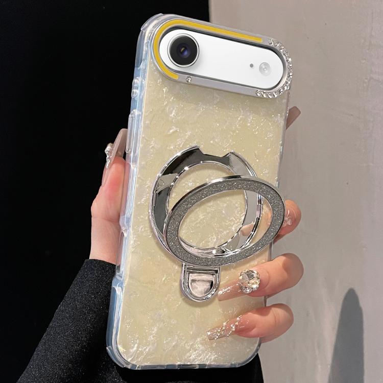 For iPhone Air Gilded Colorful Shell Patterned TPU+IMD Phone Case with Glitter Magnetic Holder