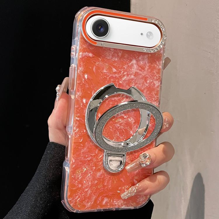 For iPhone Air Gilded Colorful Shell Patterned TPU+IMD Phone Case with Glitter Magnetic Holder