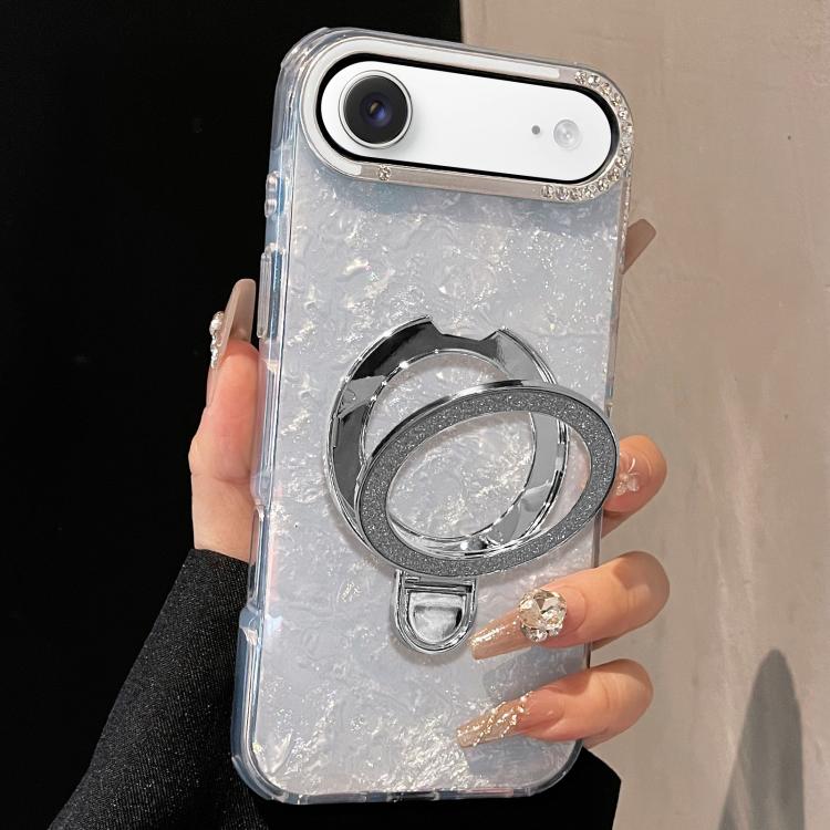 For iPhone Air Gilded Colorful Shell Patterned TPU+IMD Phone Case with Glitter Magnetic Holder