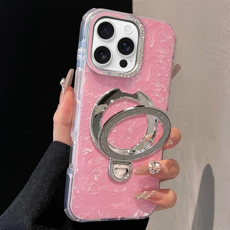 For iPhone 16 Pro Gilded Colorful Shell Patterned TPU+IMD Phone Case with Glitter Magnetic Holder