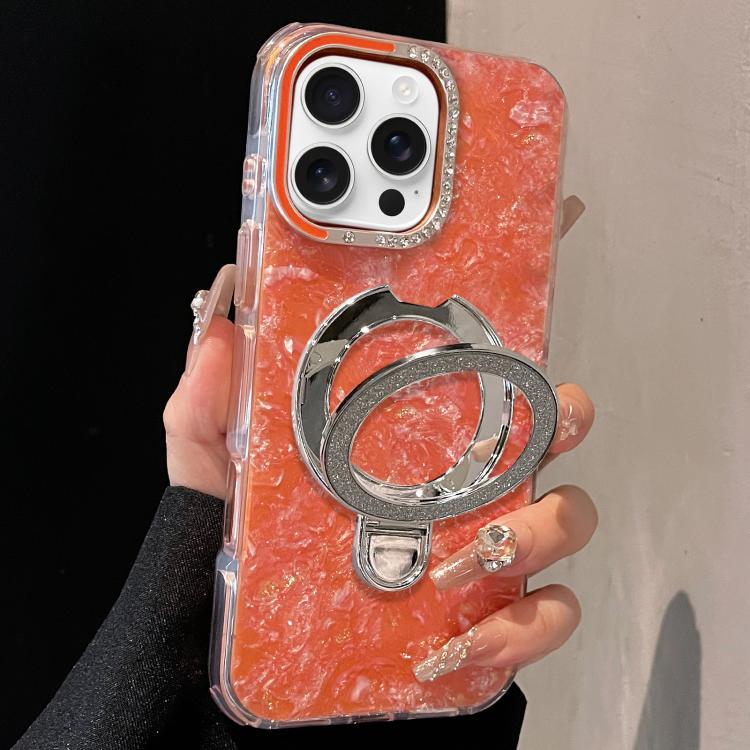 For iPhone 16 Pro Gilded Colorful Shell Patterned TPU+IMD Phone Case with Glitter Magnetic Holder