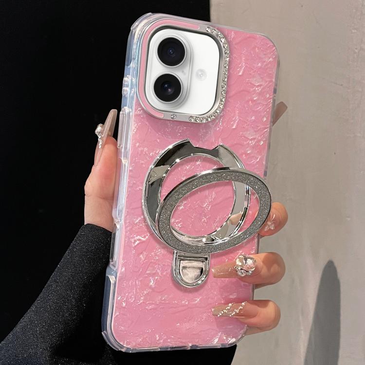 For iPhone 16 Plus Gilded Colorful Shell Patterned TPU+IMD Phone Case with Glitter Magnetic Holder