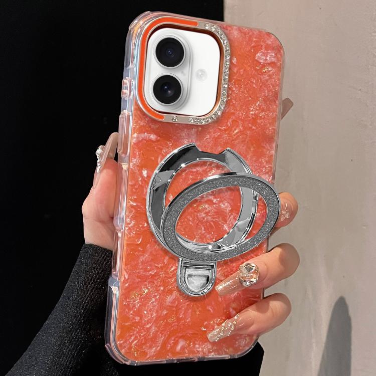 For iPhone 16 Plus Gilded Colorful Shell Patterned TPU+IMD Phone Case with Glitter Magnetic Holder