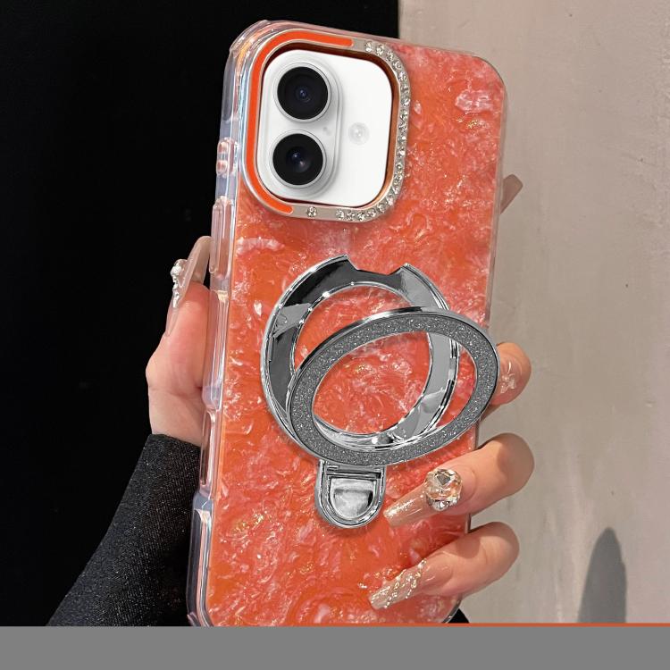 For iPhone 16 Gilded Colorful Shell Patterned TPU+IMD Phone Case with Glitter Magnetic Holder